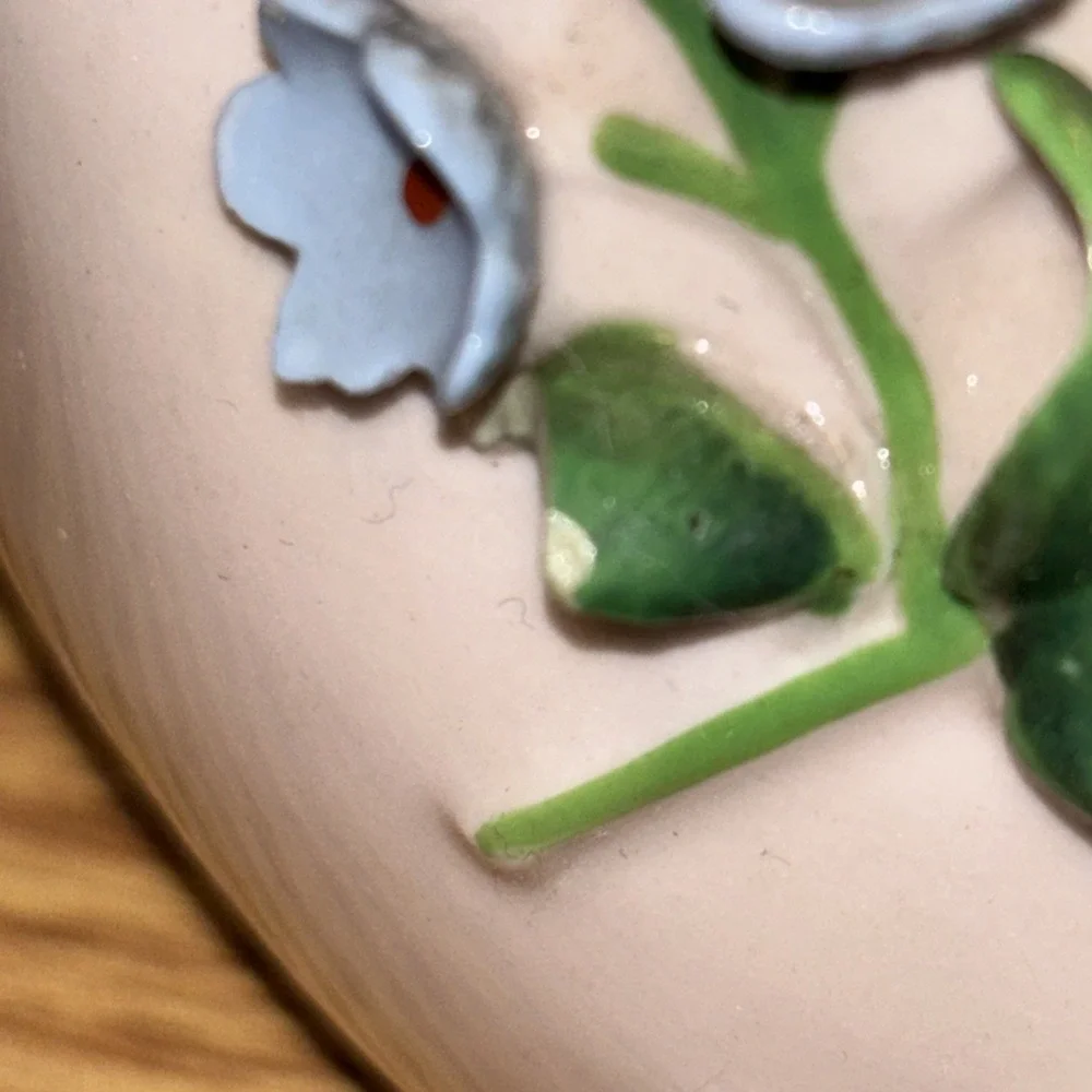 Vintage Lefton Porcelain Purse Shaped Vase  Pink Blue Flowers Gold‎ Accents